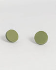 Mingled Trio Set of Studs - 15mm round studs - Ivory, Moss, Olive Gr worn by model in natural setting LUXAMORE