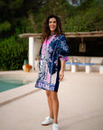 Miss Goodlife Freedom Shirt Dress Made in Italy worn by model in natural setting LUXAMORE