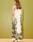 ALÉMAIS Jungle Boogie Silk Halter Dress fluid silk luxury resort wear maxi dress. LUXAMORE