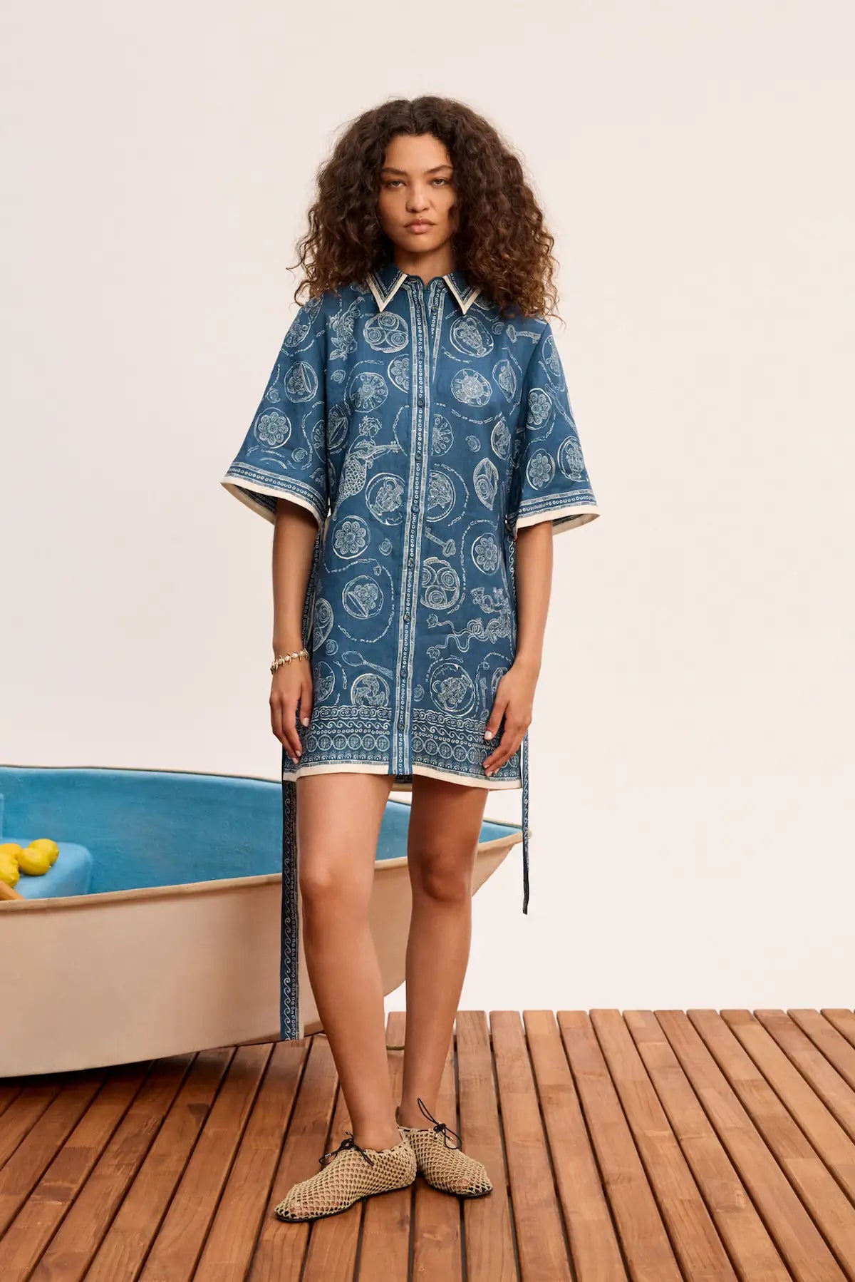 Linen mini shirtdress: ALÉMAIS Lucky Mini Dress in " &amp; SUBSTITUTE(SUBSTITUTE(PROPER(B2), "É", "É"), "é", "é") &amp; " featuring a pointed collar and concealed button placket.