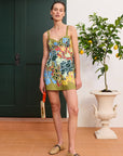 Organic cotton mini dress: ALÉMAIS Solstice Mini Dress in green floral print featuring a relaxed A-line silhouette.. LUXAMORE