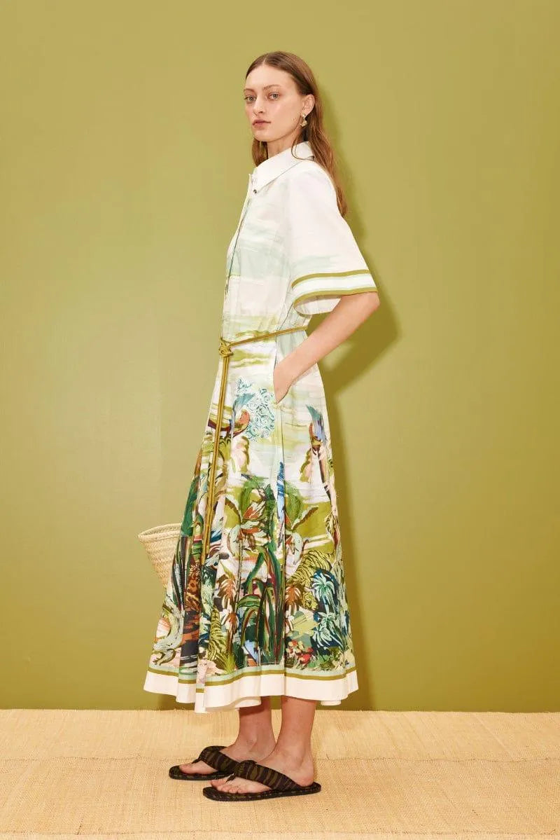 woman wearing Alemais Jungle Boogie Shirtdress LUXAMORE 
