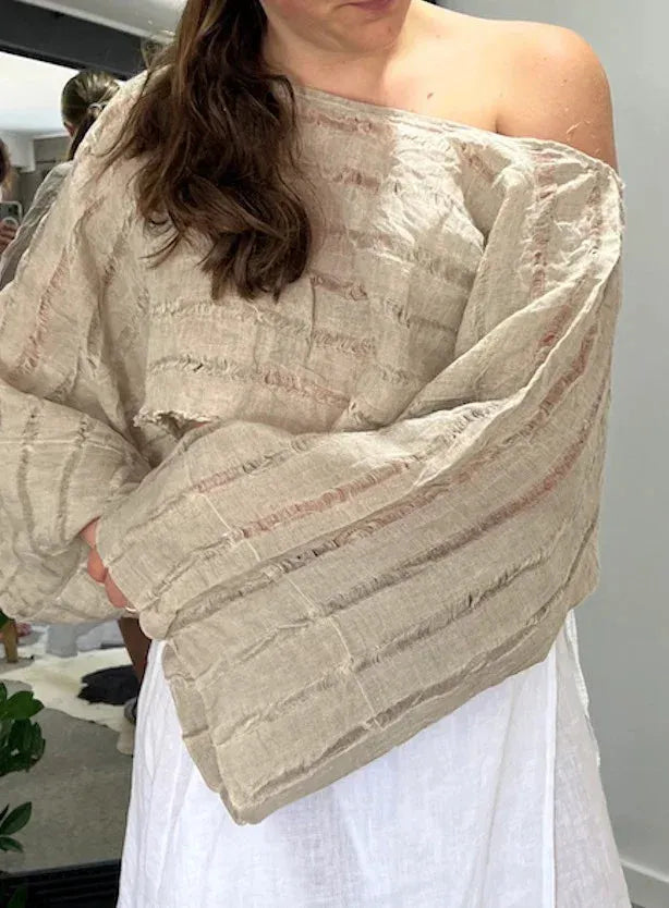 Alemais Sustainable Florence-Shirt close up worn by model LUXAMORE
