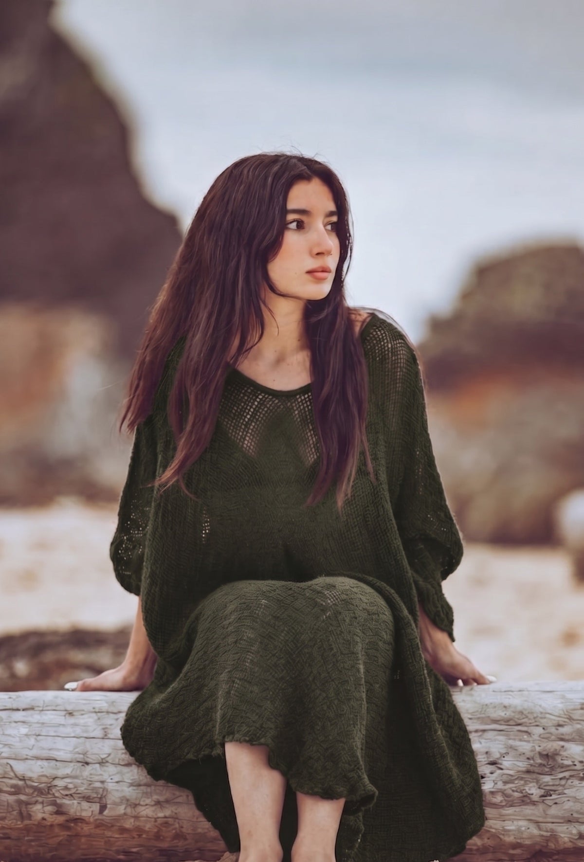 Artisan Italian linen dress: La Bottega di Brunella Vestito Fausta Campagna in deep forest green Bosco.
