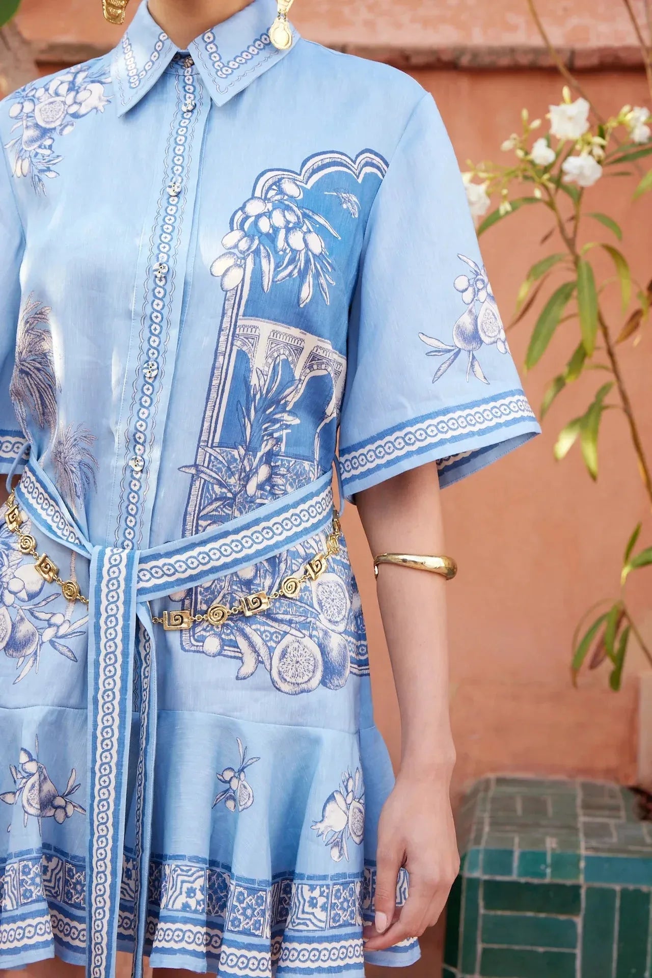 Alemais Villa Romantica Mini Dress worn by model in natural setting LUXAMORE 