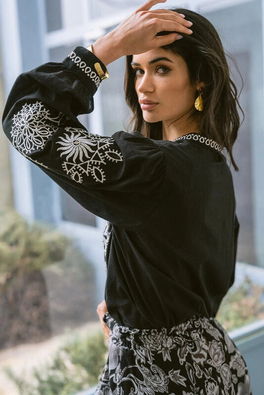 Boho Verona Black &amp; White Embroidered Shirt