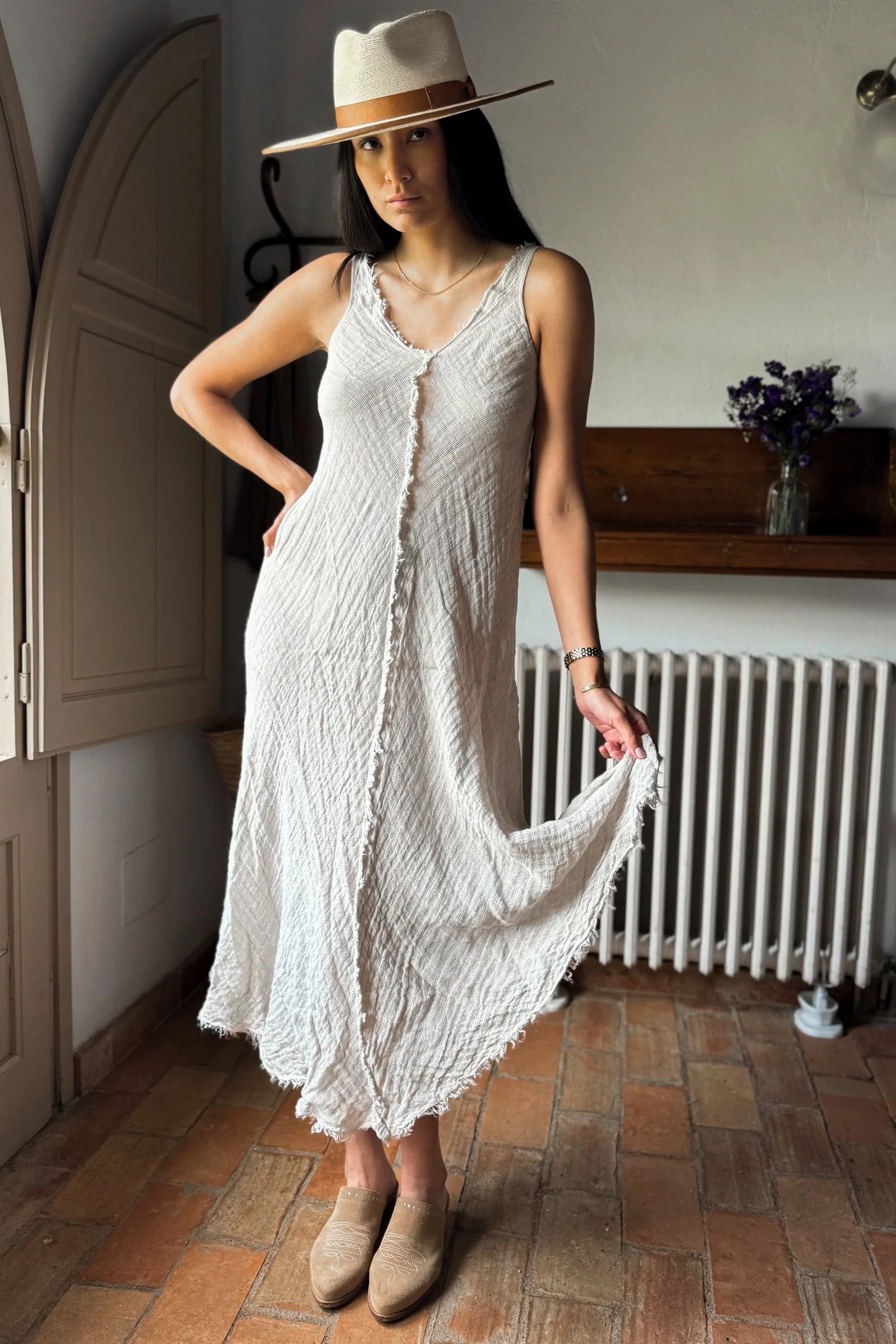 Bypias Oasis Linen Dress - Sand LUXAMORE  