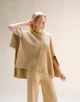 Lemme Cashmere Sweater Oversize Knit - Made In Italy: Beige worn by model in natural setting LUXAMORE 