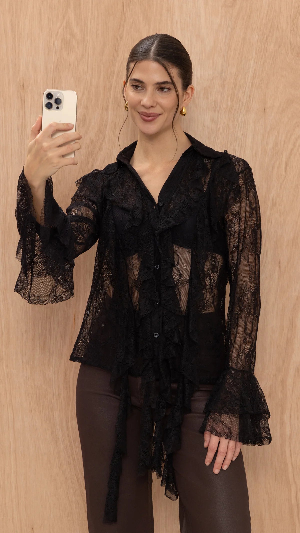 Charli - Lily Lace Shirt - Black Sustainable LUXAMORE