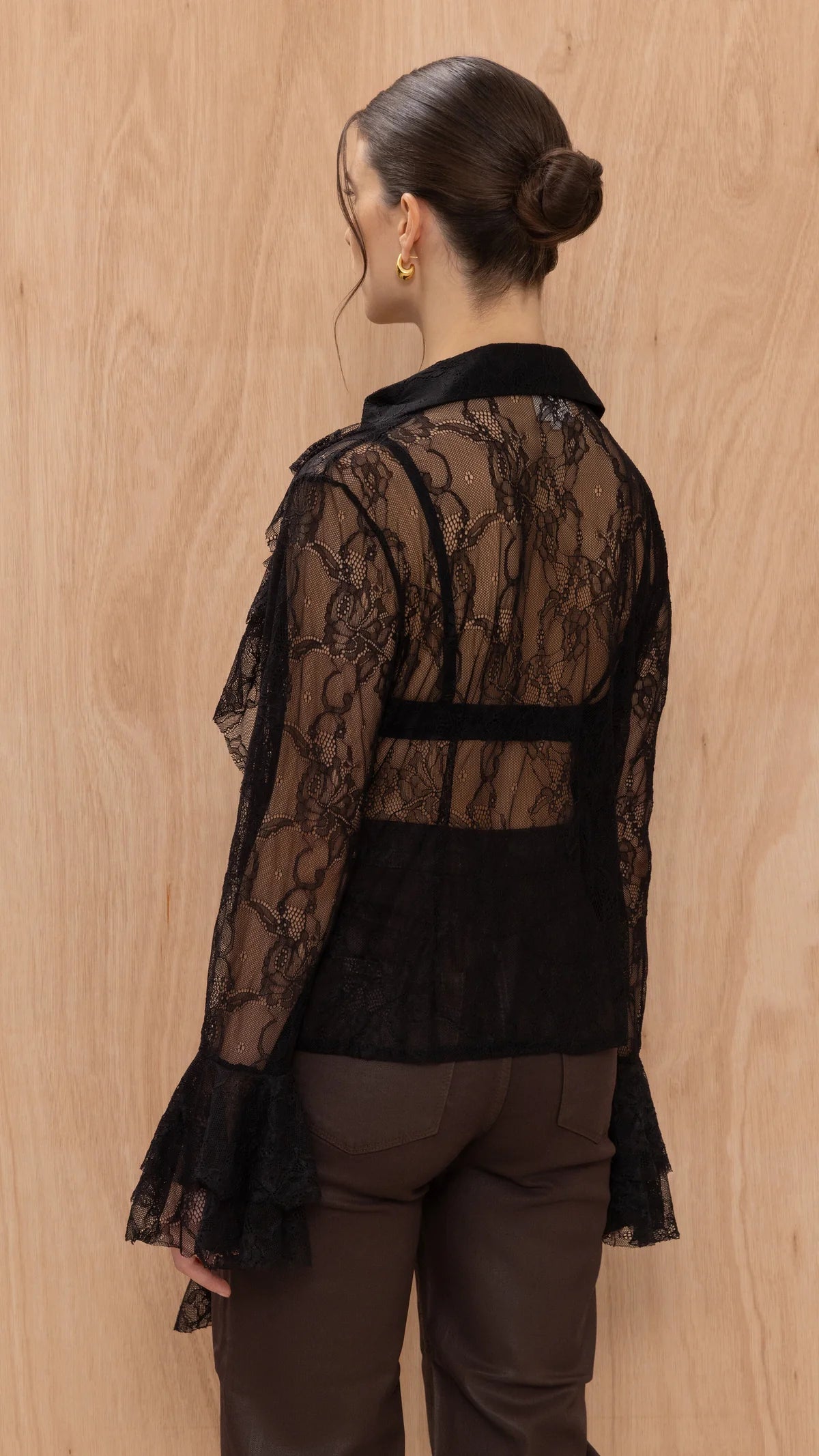 Charli - Lily Lace Shirt - Black Sustainable LUXAMORE