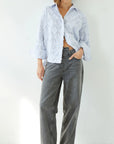Alemais Sustainable Florence-Shirt close up worn by model LUXAMORE