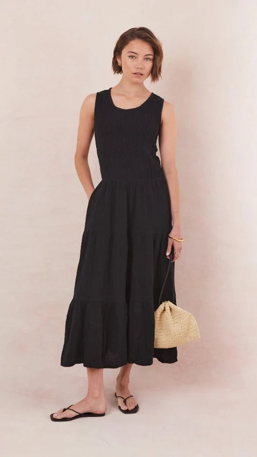 Charli - Mel Cotton Dress - Black Sustainable LUXAMORE