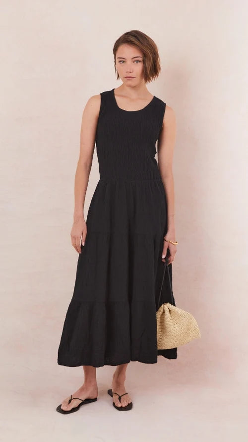 Charli - Mel Cotton Dress - Black Sustainable LUXAMORE