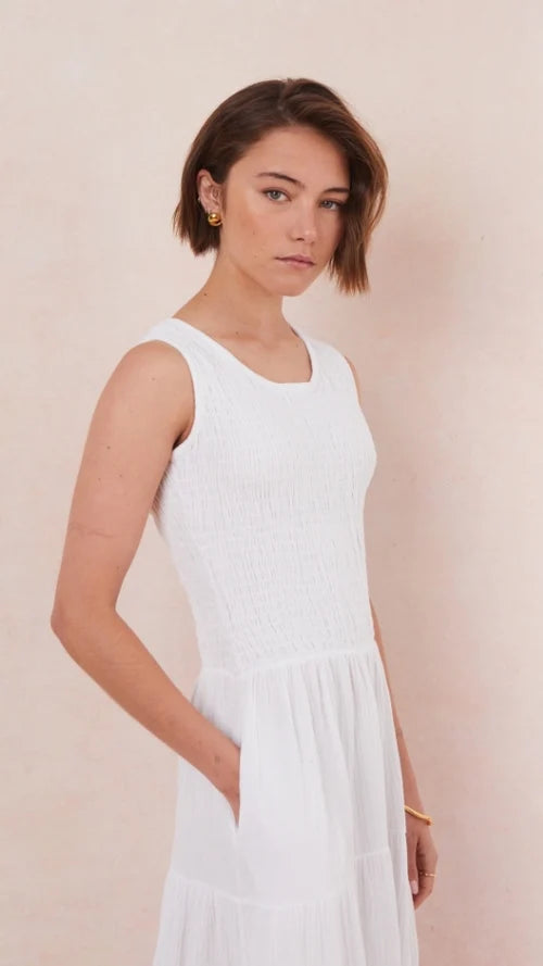Charli - Mel Cotton Dress - White Sustainable LUXAMORE