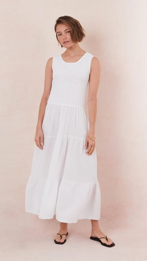 Charli - Mel Cotton Dress - White Sustainable LUXAMORE