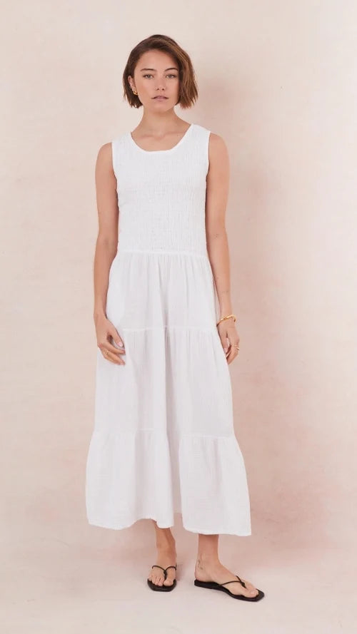 Charli - Mel Cotton Dress - White Sustainable LUXAMORE