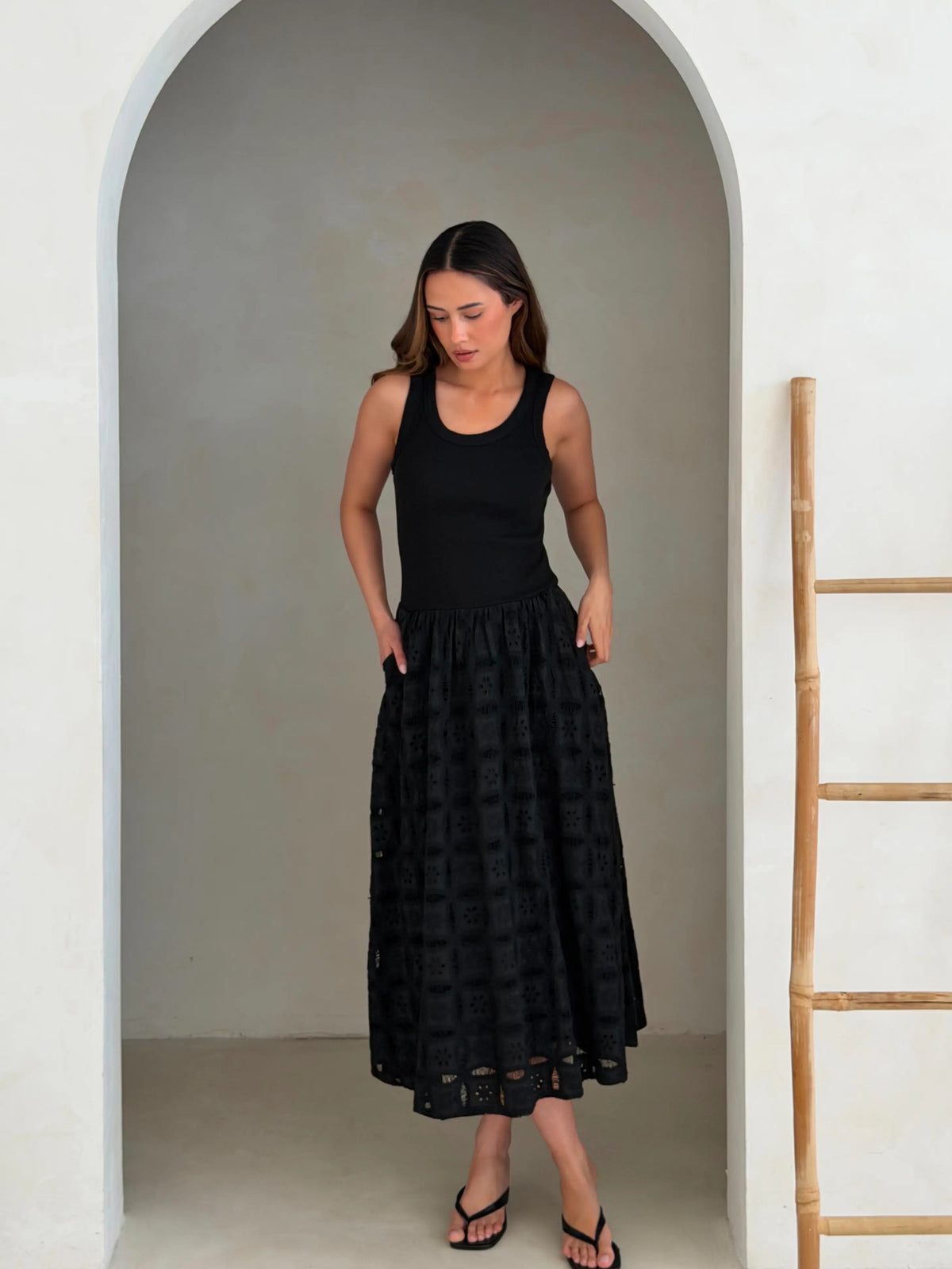 Charli - Melanie Cotton Dress - Black Reduced impact LUXAMORE