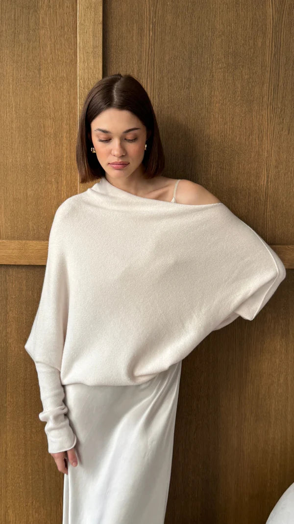 Charli - Natalie Asymmetric Knit Sweater - Ivory LUXAMORE  