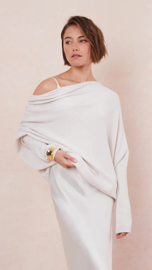 Charli - Natalie Asymmetric Knit Sweater - Ivory LUXAMORE  