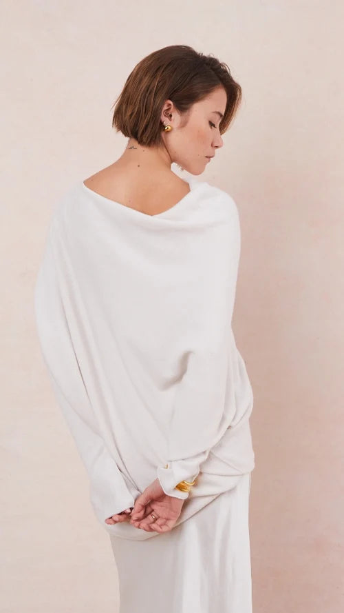 Charli - Natalie Asymmetric Knit Sweater - Ivory LUXAMORE  