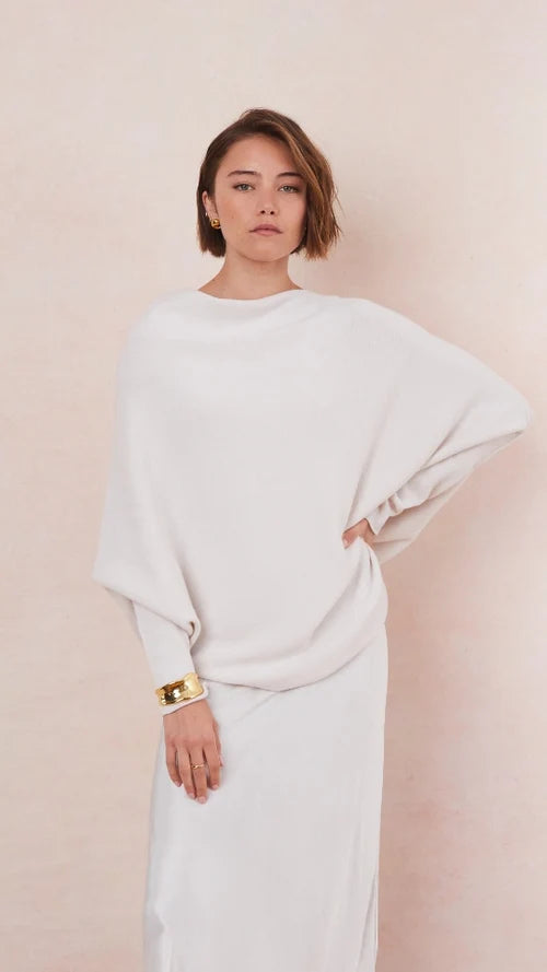 Charli - Natalie Asymmetric Knit Sweater - Ivory LUXAMORE  