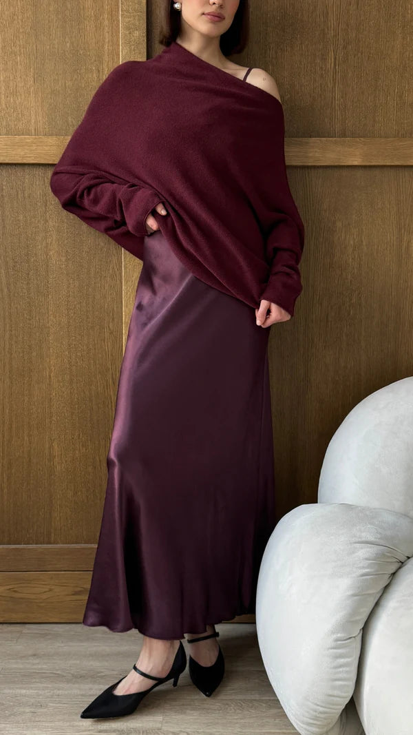 Charli - Natalie Asymmetric knit Sweater - Burgundy LUXAMORE  