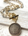 Coin necklace boutique jewelry crystal handmade mixed metal LUXAMORE  