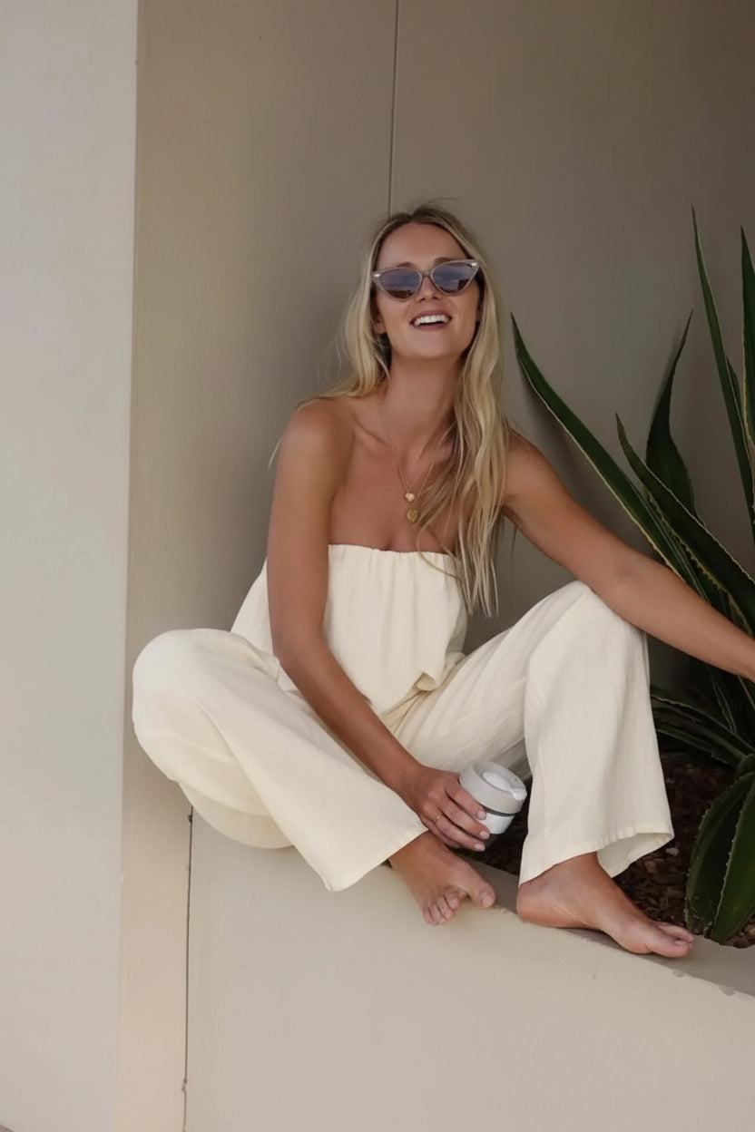 Estillo Emporio Papillion Jumpsuit - Panna White LUXAMORE  