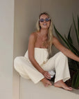 Alemais Sustainable Florence-Shirt close up worn by model LUXAMORE
