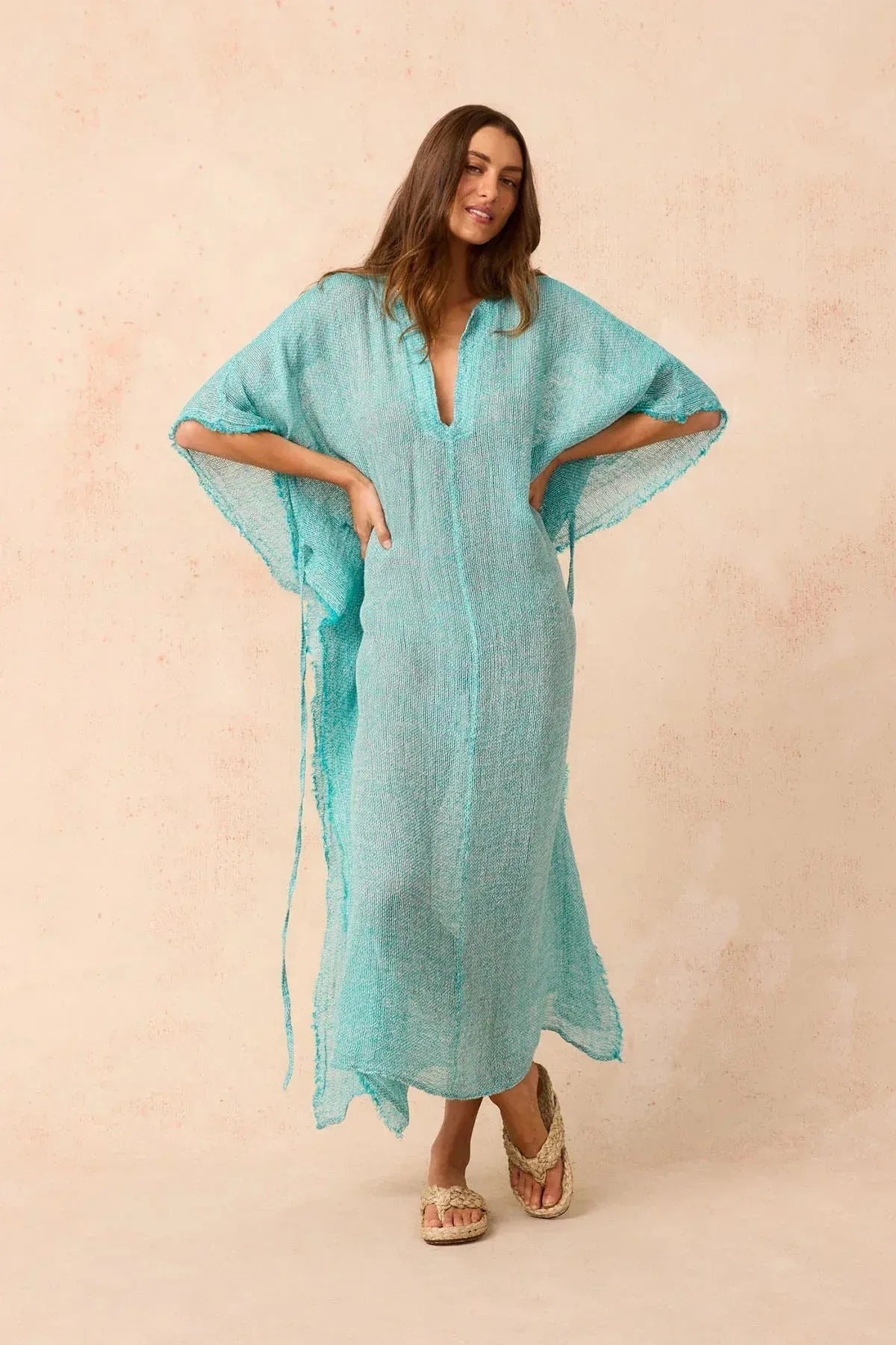Exclusive Estilo Emporio Corfu Kaftan Dress - Rete Taupe - LUXAMORE
