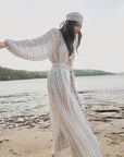 Estilo Emporio El Manto Stripe Dress + Duster worn by model in natural setting LUXAMORE 