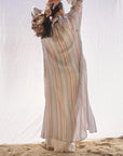 Estilo Emporio El Manto Stripe Dress + Duster worn by model in natural setting LUXAMORE 