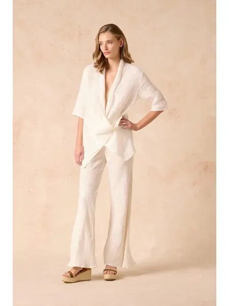 Estilo Emporio Greco Top worn by model in natural setting LUXAMORE 