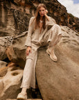Alemais Sustainable Florence-Shirt close up worn by model LUXAMORE