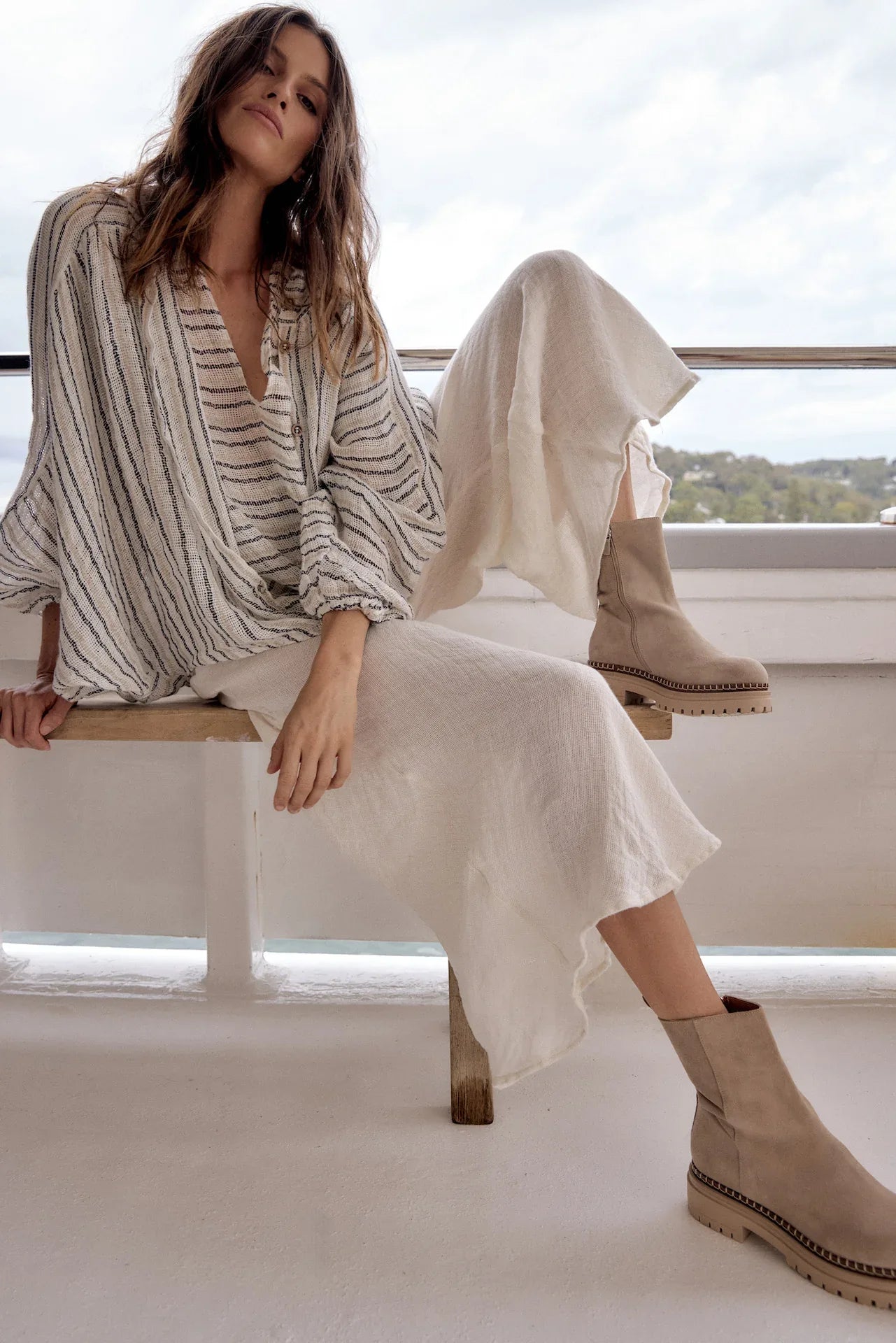 Estilo Emporio Linen Pant Novo Flare - Panna White LUXAMORE  