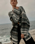 Artisanal Italian knitwear: Close-up of the textured, hand-crafted multi-yarn weave on the Estilo Luella cardy.. LUXAMORE