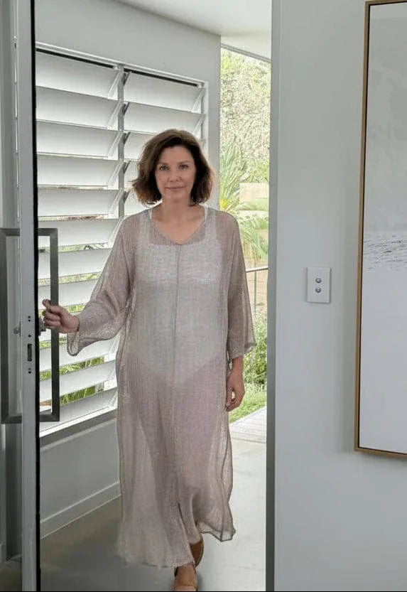 Estilo Emporio Neve Dress worn by model in natural setting LUXAMORE 