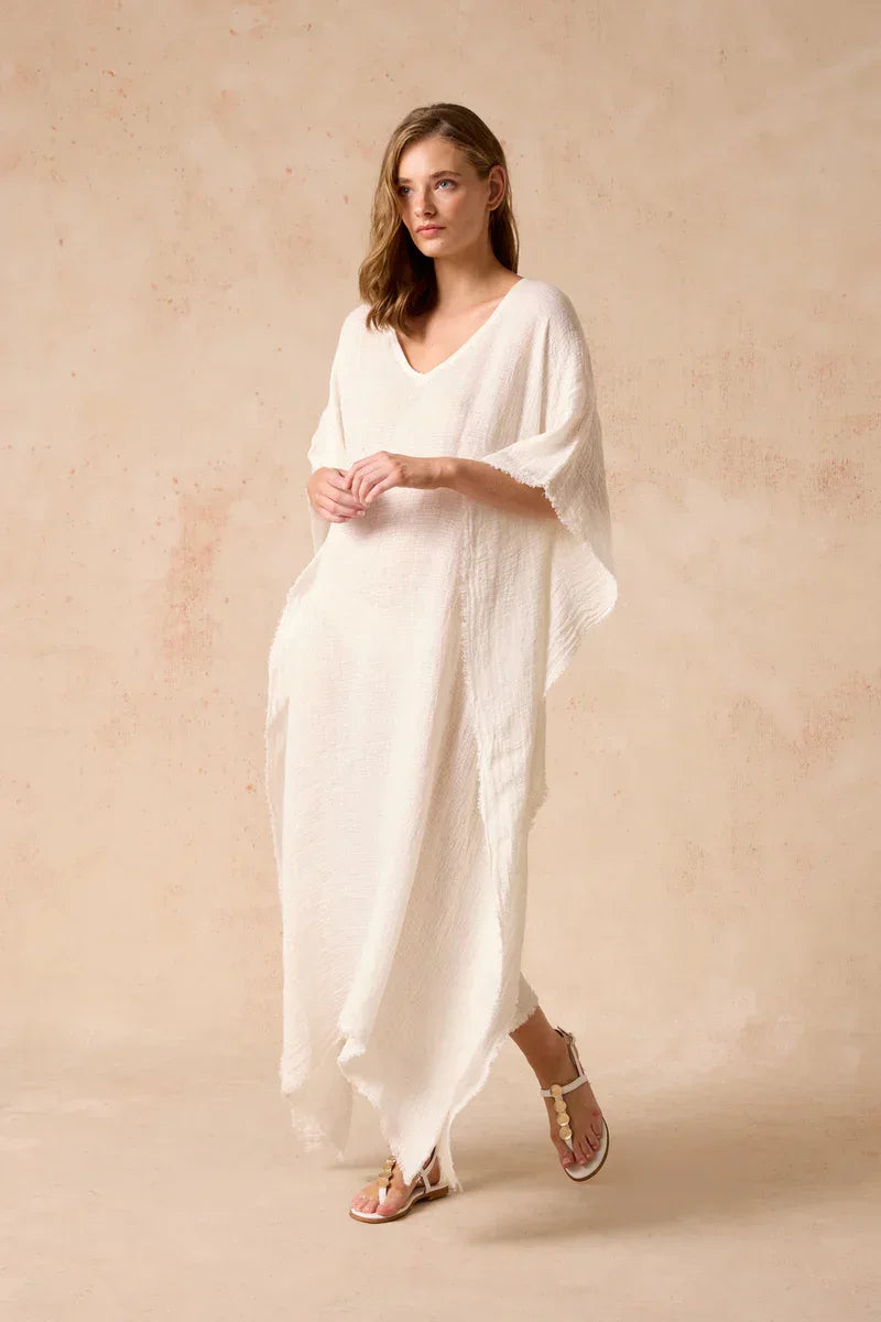 Estilo Emporio Polla Maxi Dress in Exclusive Rete Anthracite worn by model in natural setting LUXAMORE 