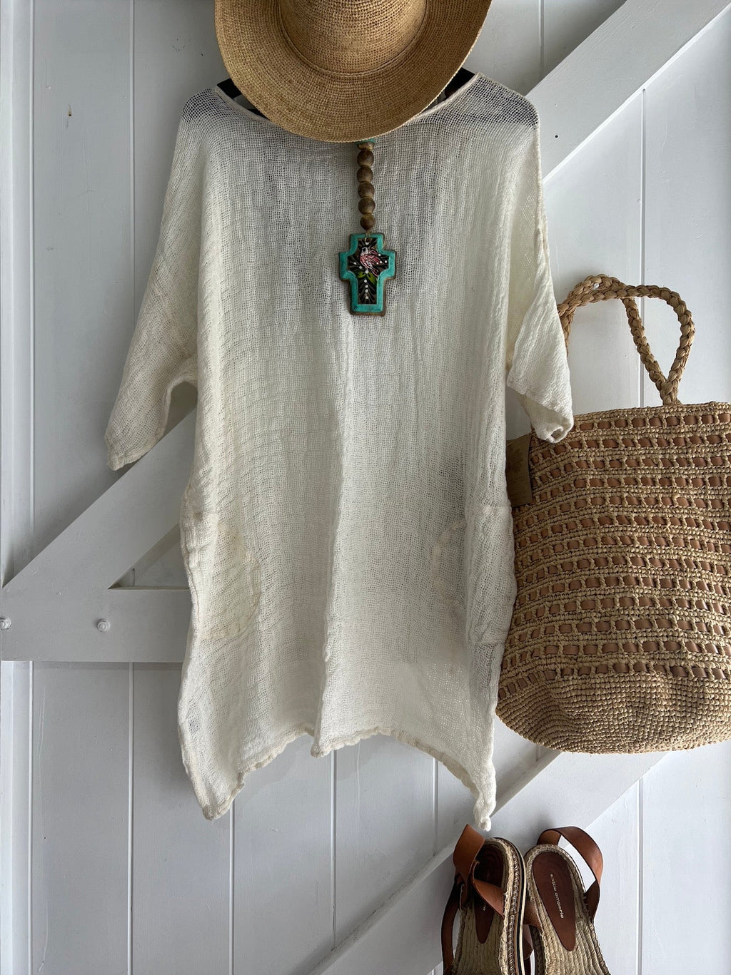 Estilo Emporio Shore Linen Dress - Rete Panna