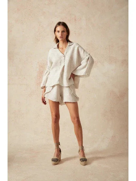 Estilo Emporio Siesta Top worn by model in natural setting LUXAMORE 