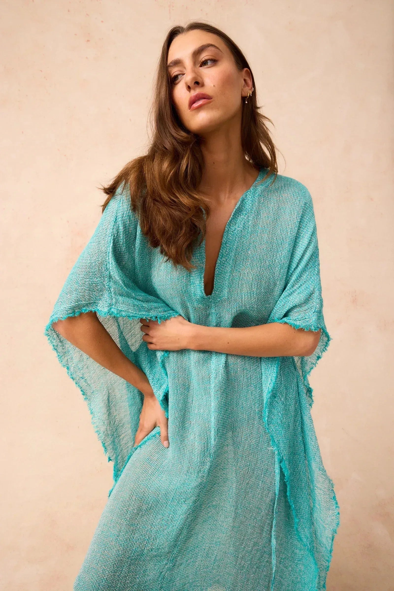 Exclusive Estilo Emporio Corfu Kaftan Dress - Rete Taupe LUXAMORE  
