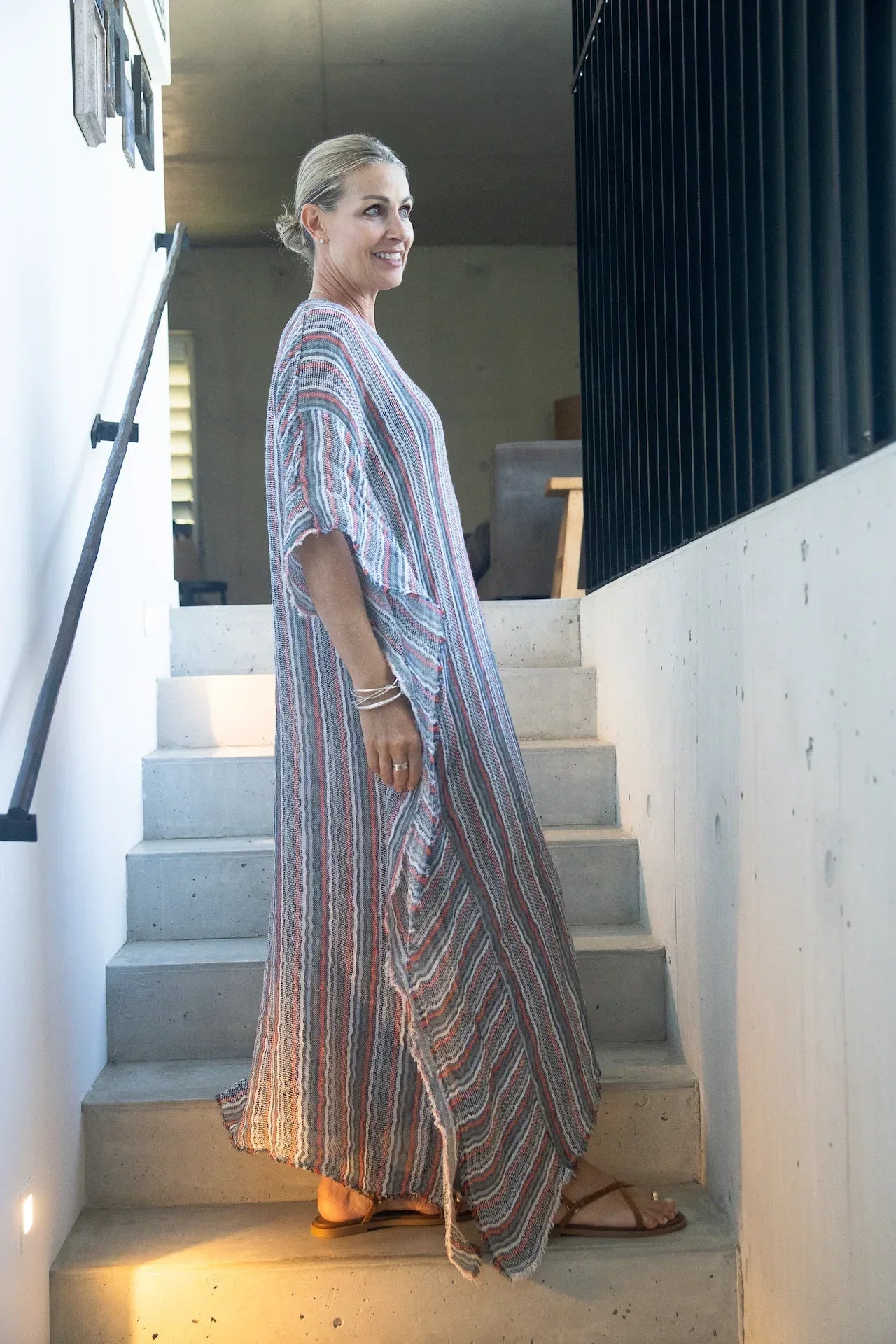 Exclusive: Estilo Emporio Polla Maxi Kaftan - Bolegna worn by model in natural setting LUXAMORE 