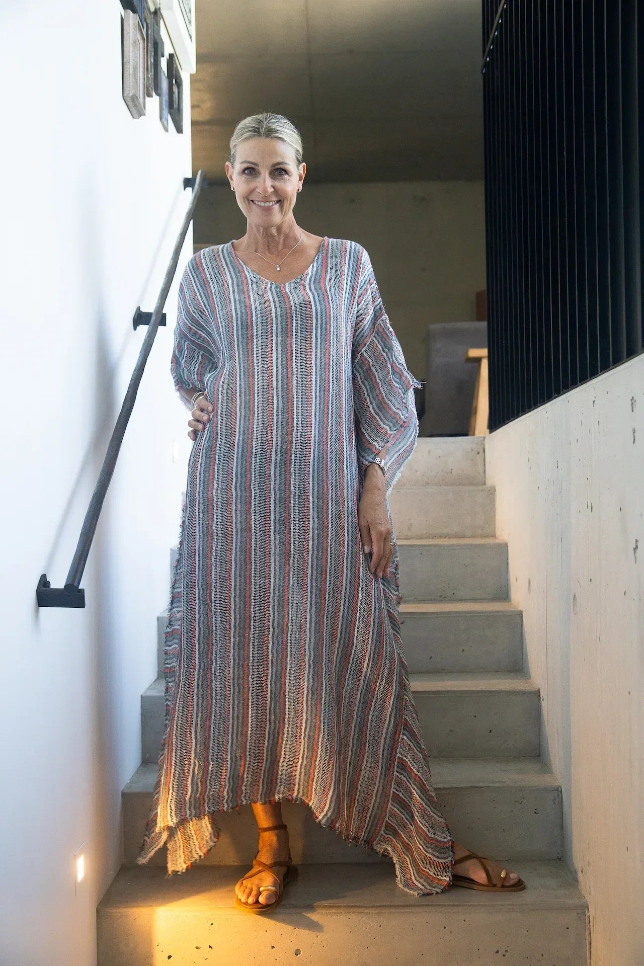 Exclusive: Estilo Emporio Polla Maxi Kaftan - Bolegna worn by model in natural setting LUXAMORE 