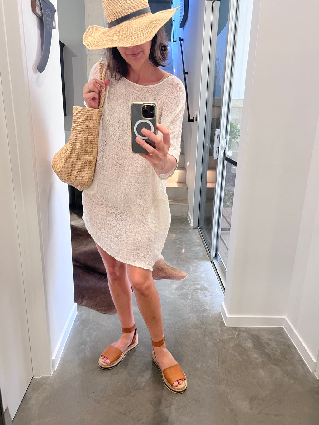 Linen Dress Mini Handloom Shore Estilo Emporio White