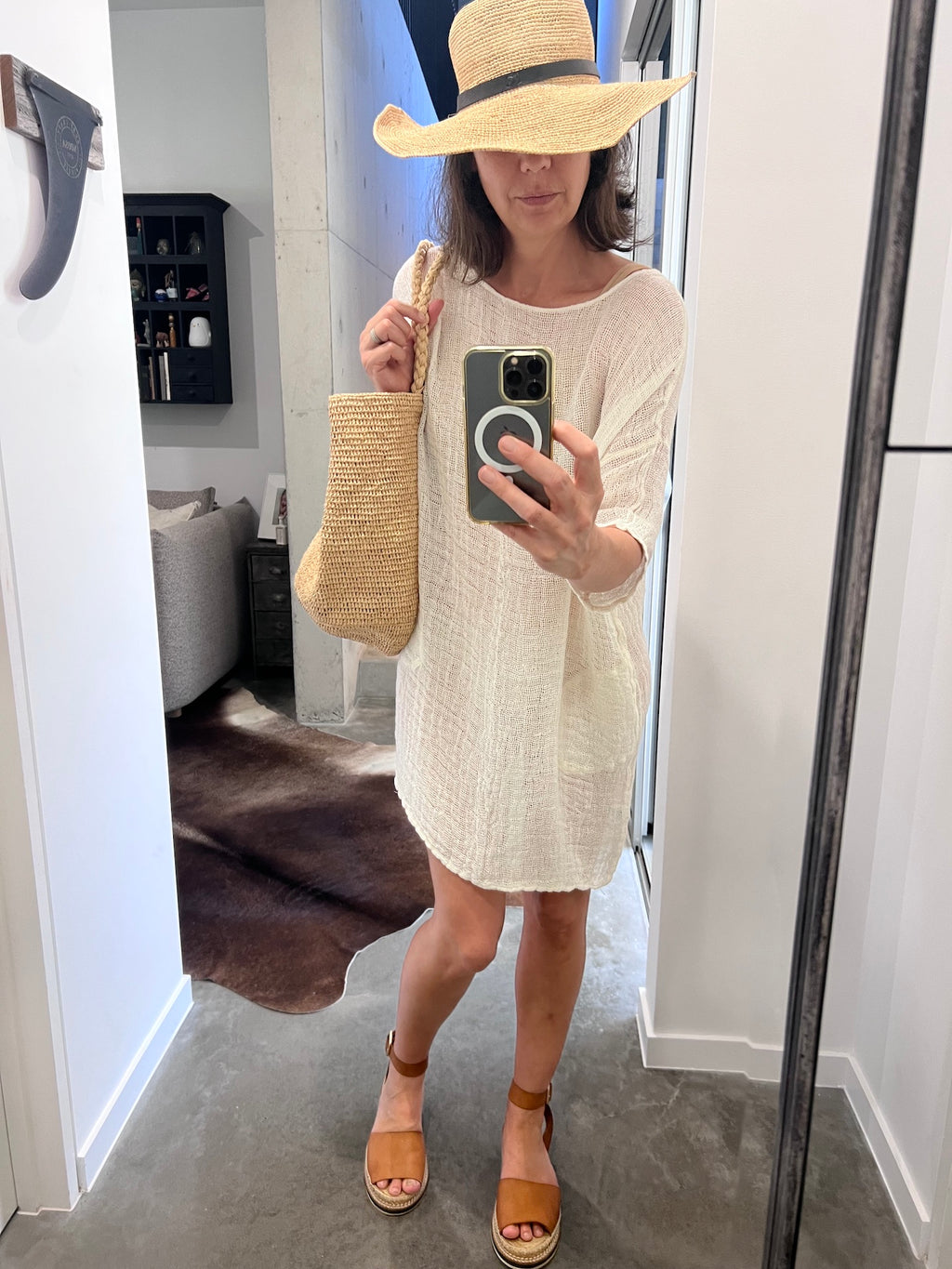 Linen Dress Mini Handloom Shore Estilo Emporio White