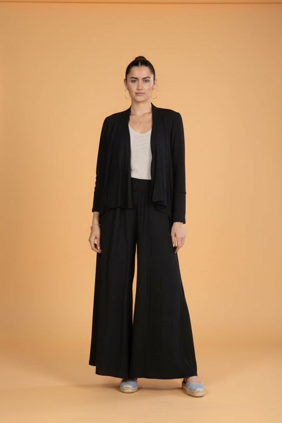 Italian Linen Wide Leg Pants Black - Made in Italy LUXAMORE  