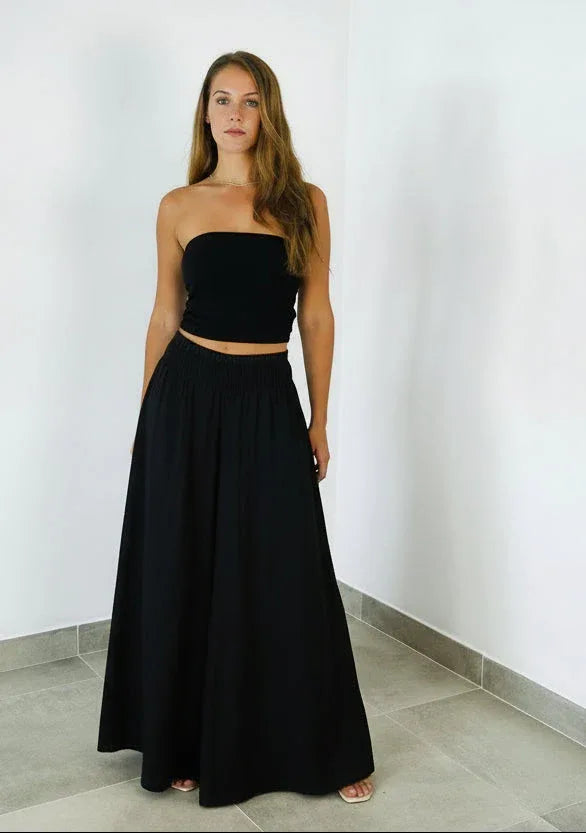 Italian Linen Wide Leg Pants Black - Made in Italy LUXAMORE  