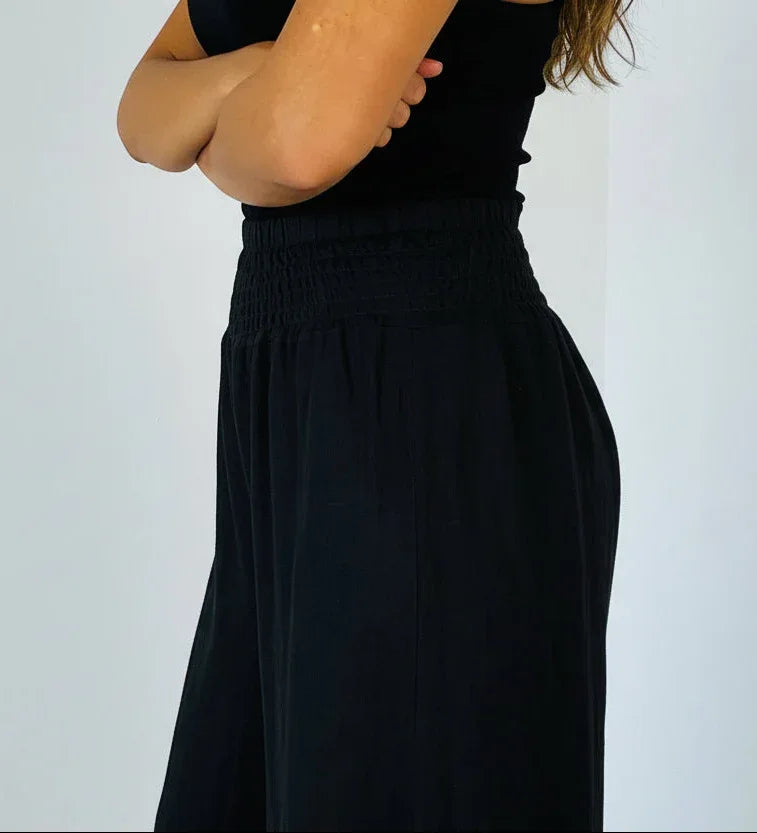Italian Linen Wide Leg Pants Black - Made in Italy LUXAMORE  