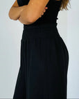 Italian Linen Wide Leg Pants Black - Made in Italy LUXAMORE  
