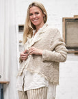 La Bottega di Brunella Giacca Castagna- Tela Campo worn by model sustainably made in italy AW26 LUXAMORE  